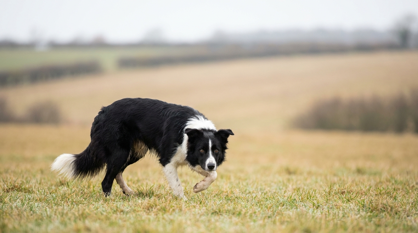Border Collie rennt über eine Weide