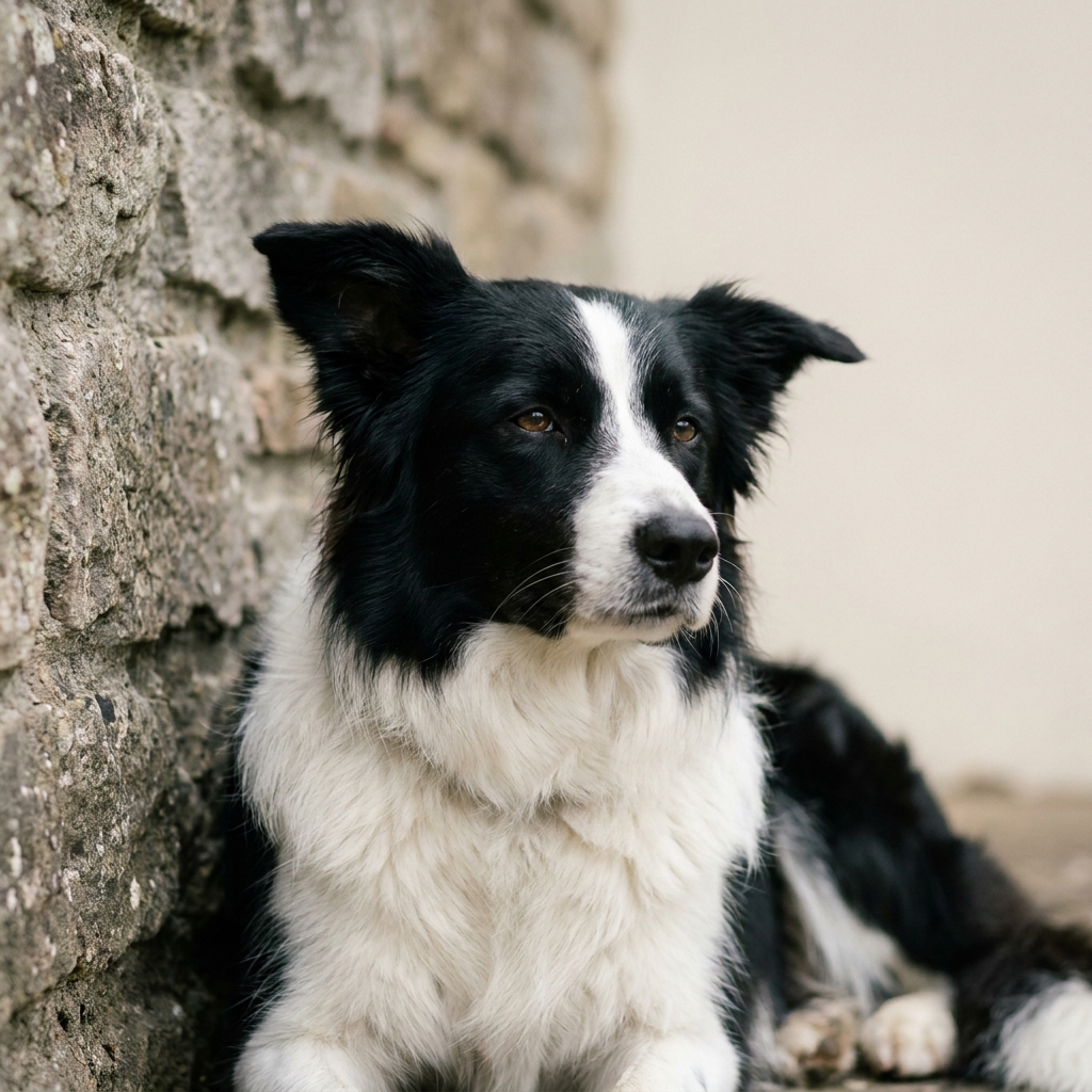Border Collie liegt entspannt am Boden