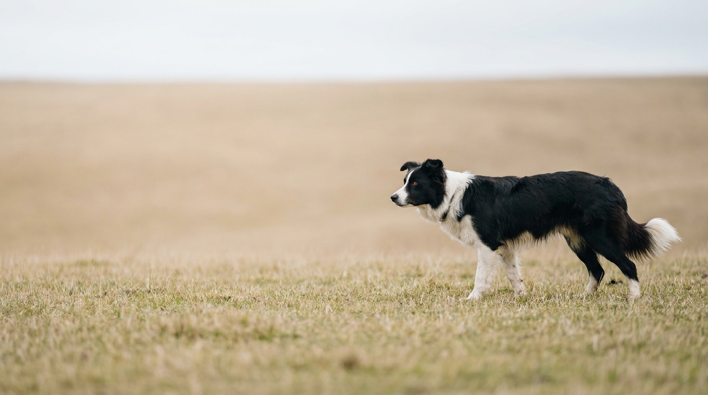 Border Collie steht aufmerksam auf einer Wiese