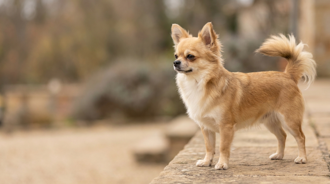 Chihuahua steht aufmerksam im Freien