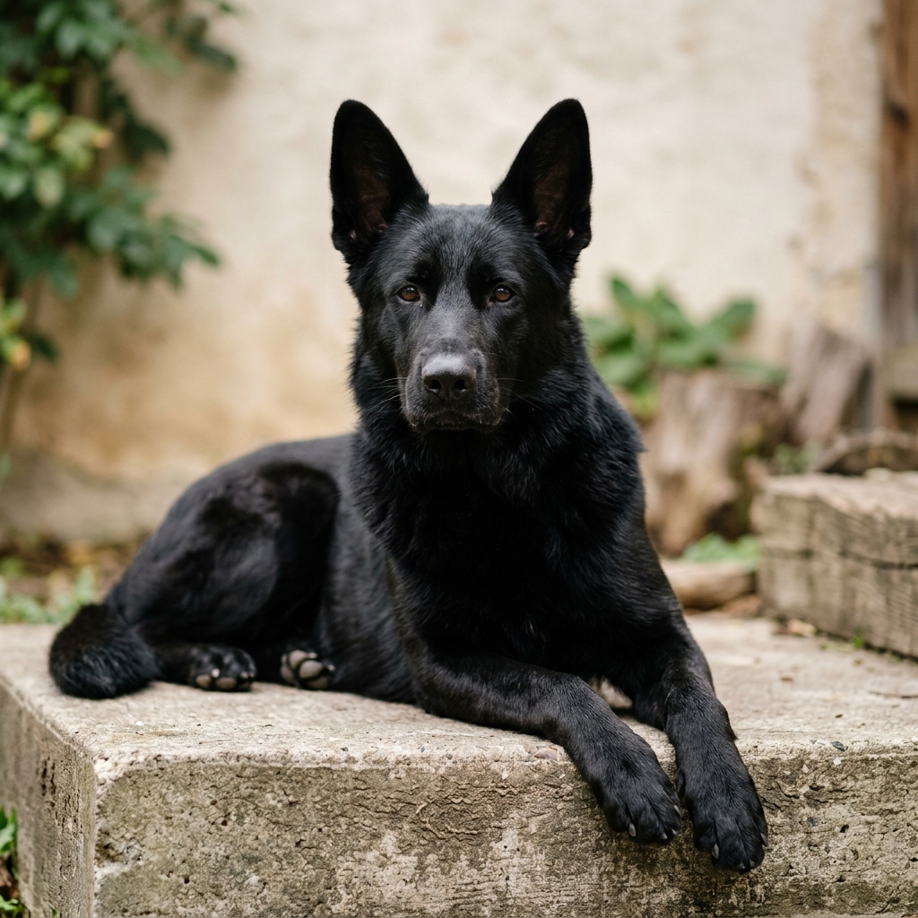 Deutscher Schäferhund liegt entspannt am Boden
