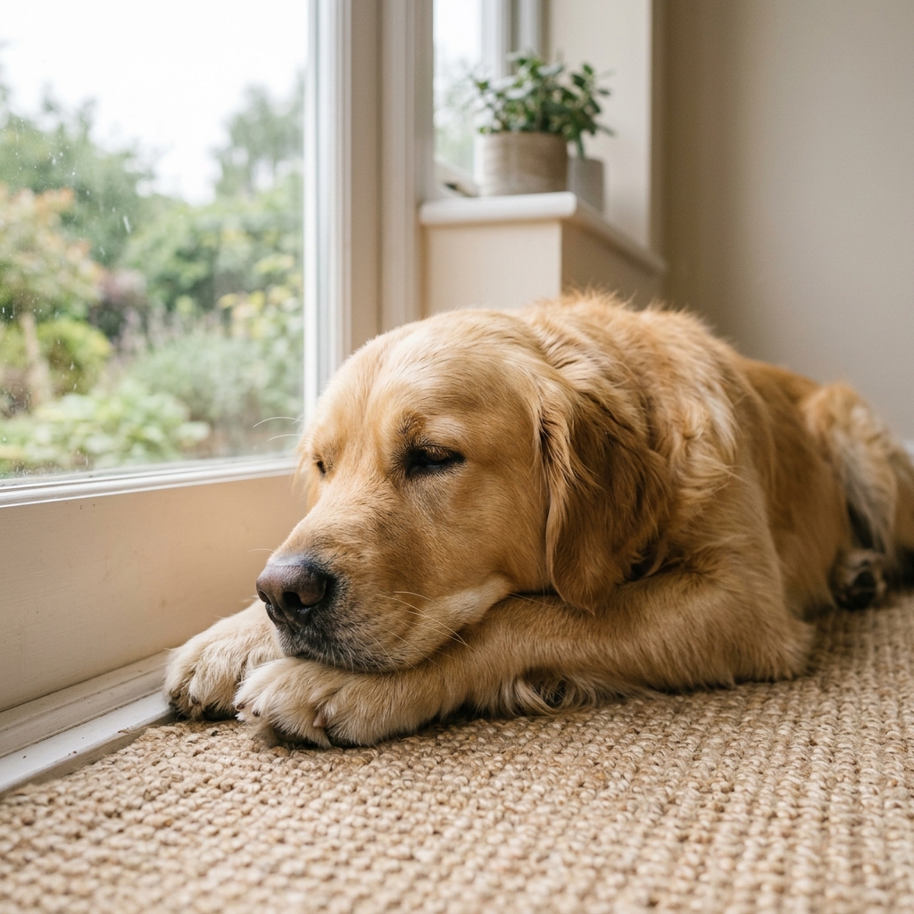 Golden Retriever liegt entspannt