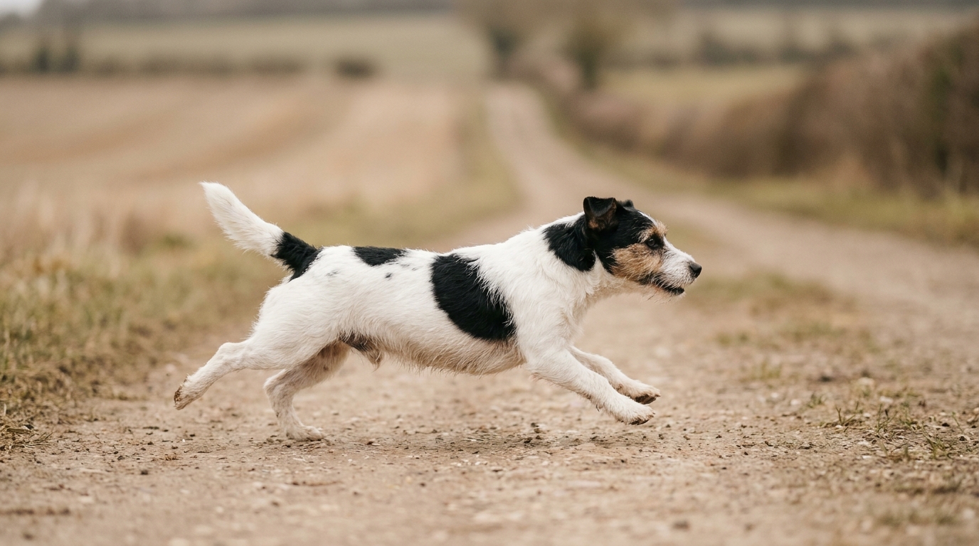 Jack Russell Terrier rennt über eine Wiese