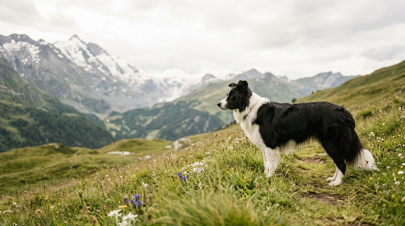 Border Collie auf einer Bergwiese